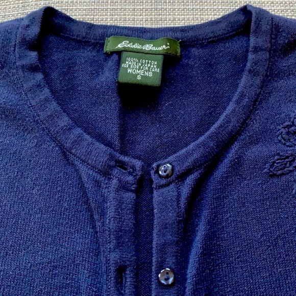 Eddie Bauer Navy Blue Cardigan Sweater Women’s size Small- Dressy layer- Floral - Picture 6 of 14